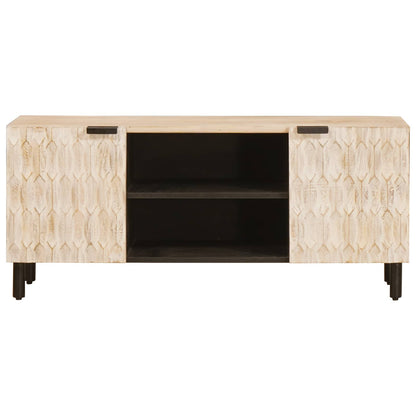 TV Cabinet White Wash Finish 105 x 33 x 46 cm Solid Mango Wood
