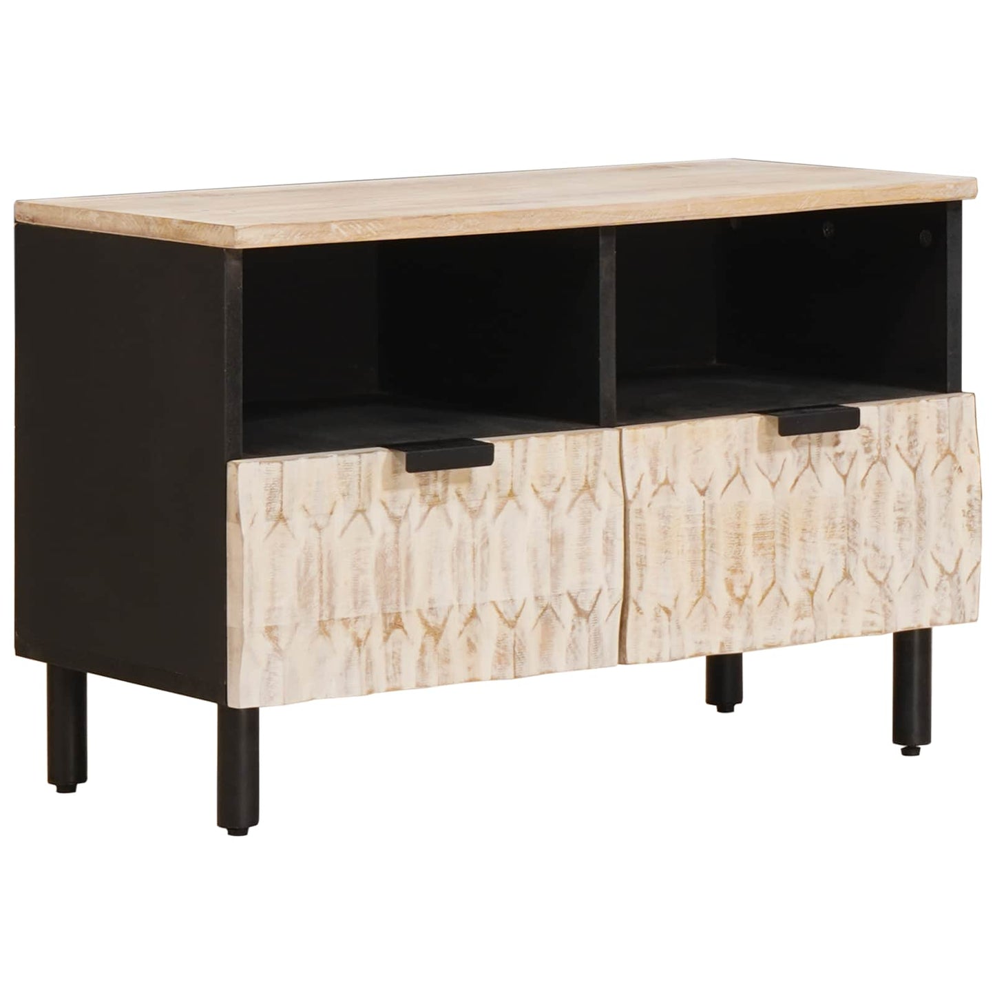 TV Cabinet White Wash Finish 70 x 33 x 46 cm Solid Mango Wood
