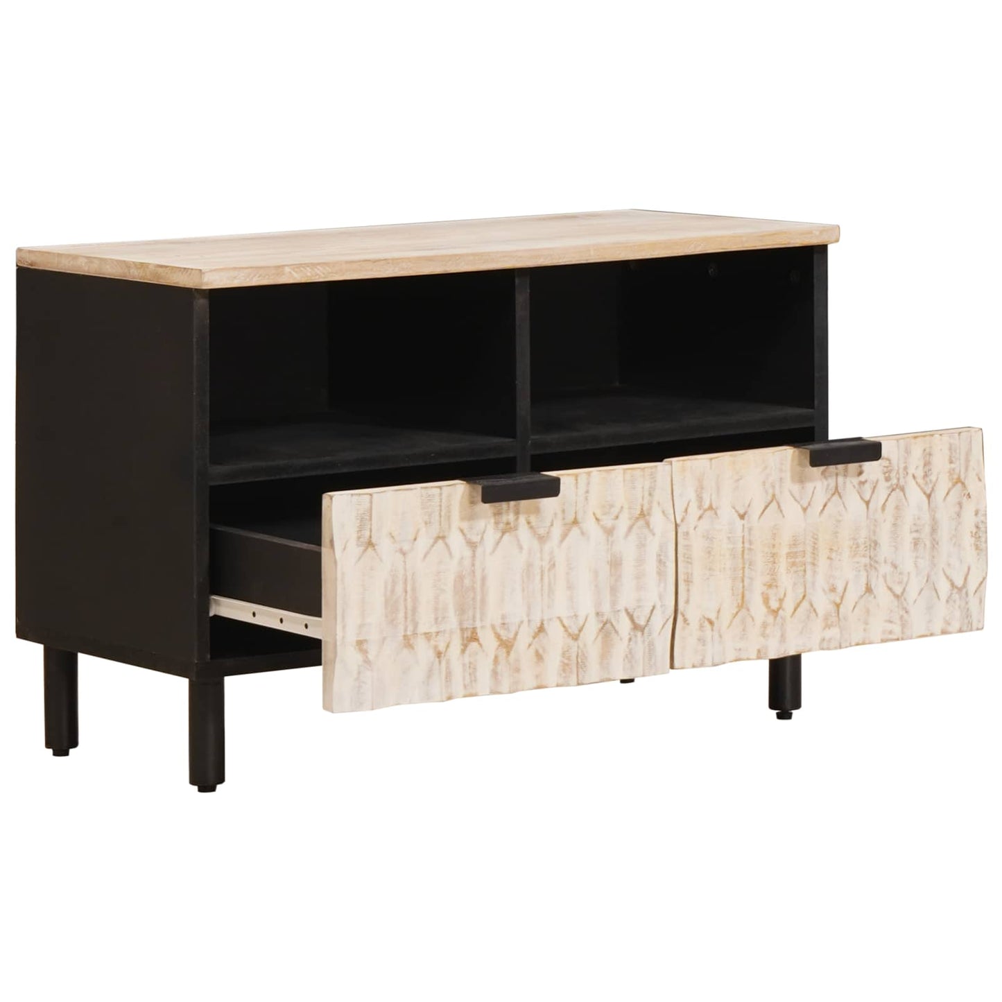 TV Cabinet White Wash Finish 70 x 33 x 46 cm Solid Mango Wood