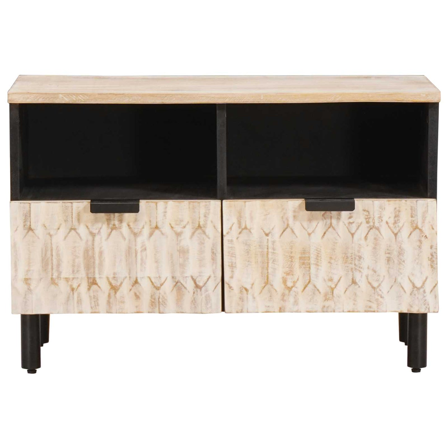 TV Cabinet White Wash Finish 70 x 33 x 46 cm Solid Mango Wood