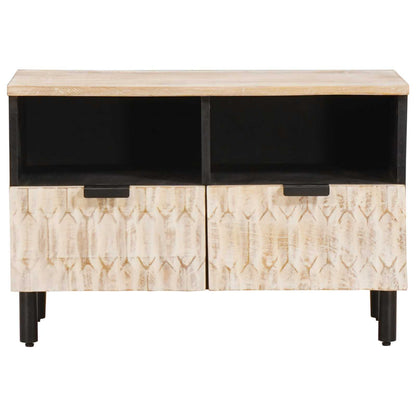TV Cabinet White Wash Finish 70 x 33 x 46 cm Solid Mango Wood