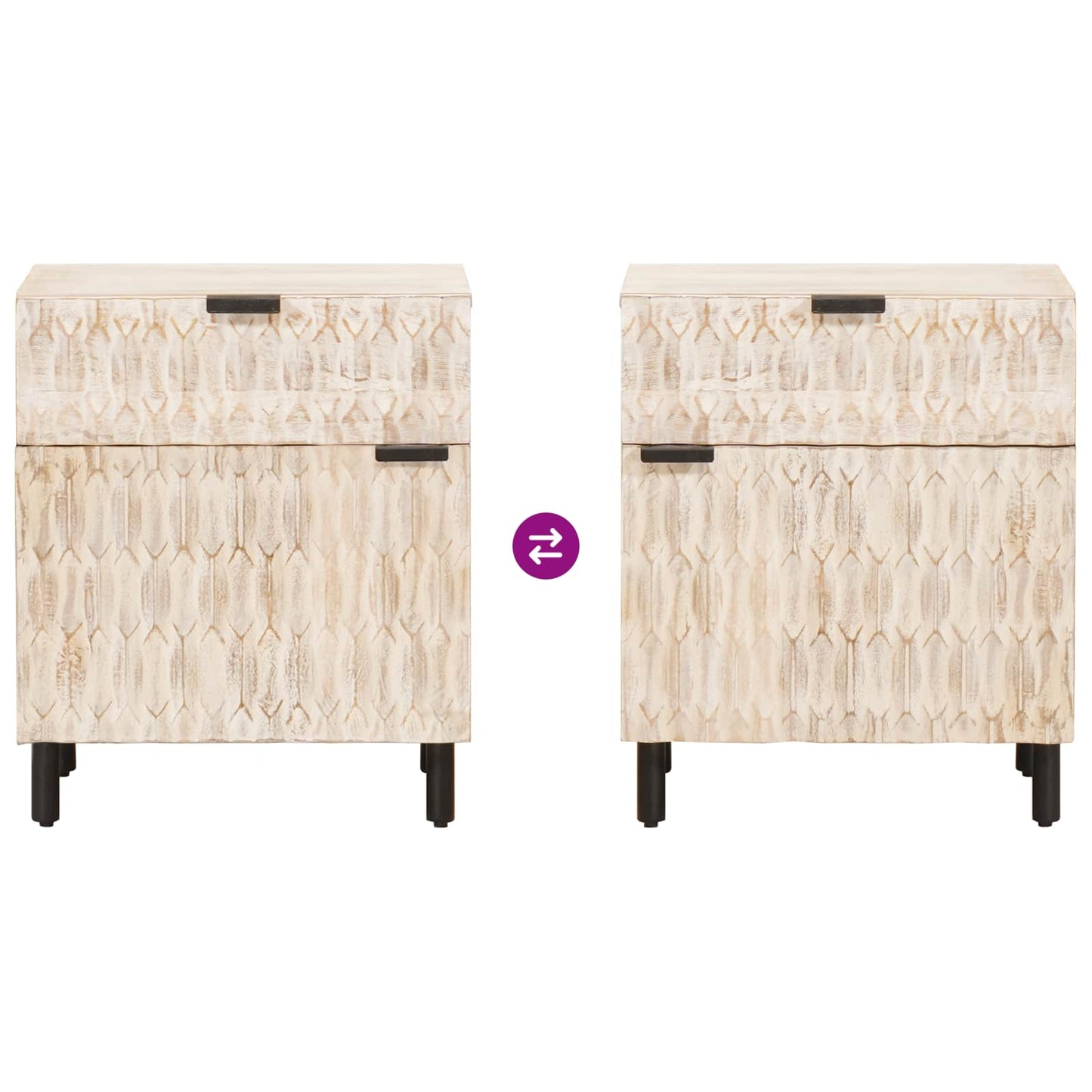 Bedside Cabinet White 50 x 33 x 60 cm Solid Mango Wood
