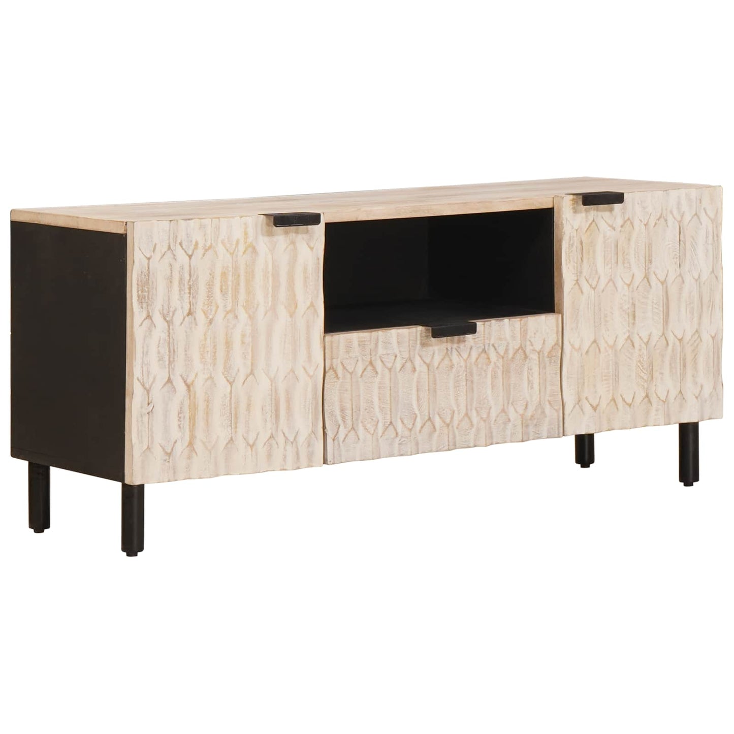 TV Cabinet White Wash Finish 105 x 33 x 46 cm Solid Mango Wood