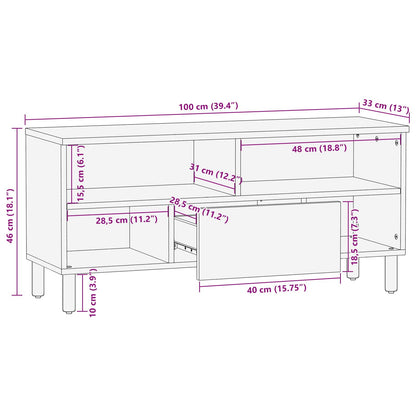 TV Cabinet White Wash Finish 100 x 33 x 46 cm Solid Mango Wood