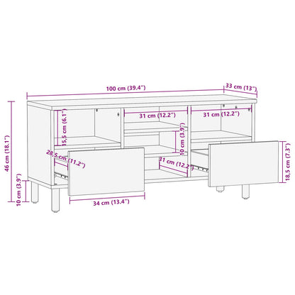 TV Cabinet White Wash Finish 100 x 33 x 46 cm Solid Mango Wood