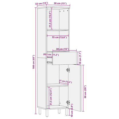 Bathroom Cabinet with Shelf Black and White 38 x 33 x 160 cm