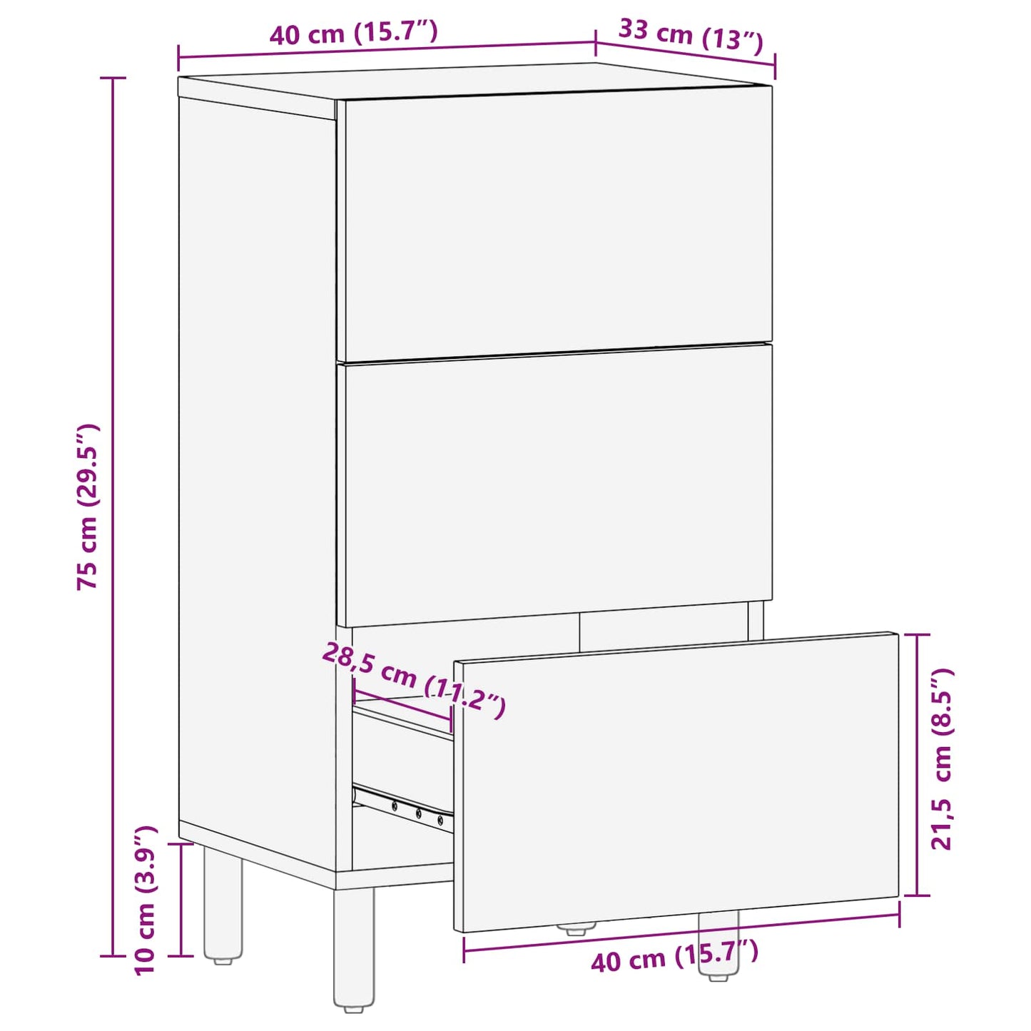 Sideboard White Wash Finish 40 x 33 x 75 cm Solid Mango Wood