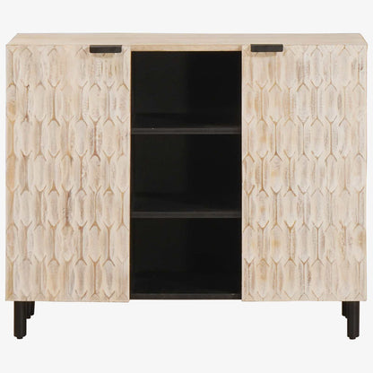 Sideboard White Wash Finish 90 x 33 x 75 cm Solid Mango Wood
