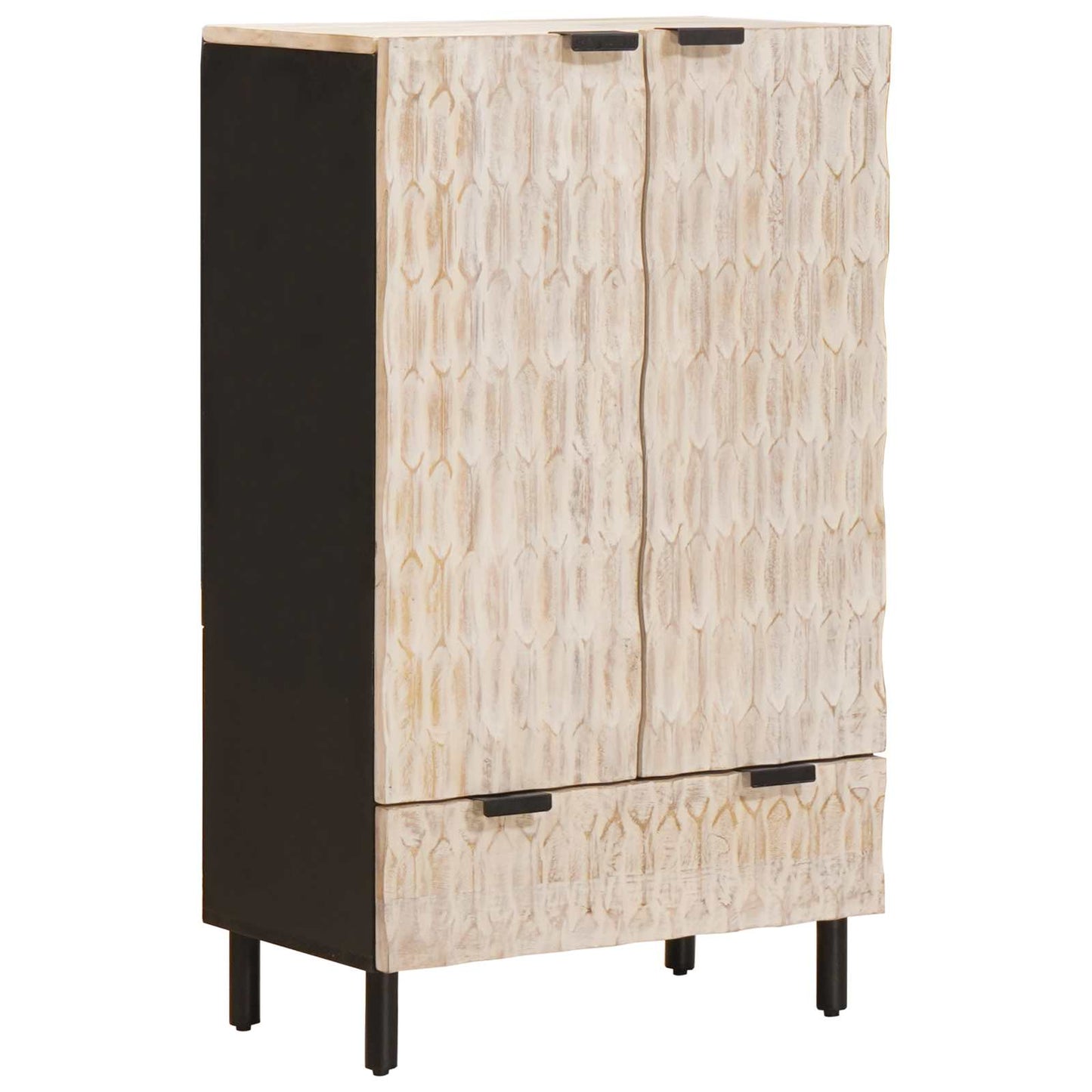 Highboard White Wash Finish 60 x 33 x 100 cm Solid Mango Wood