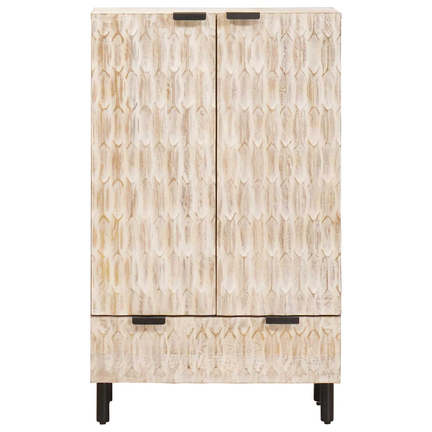 Highboard White Wash Finish 60 x 33 x 100 cm Solid Mango Wood