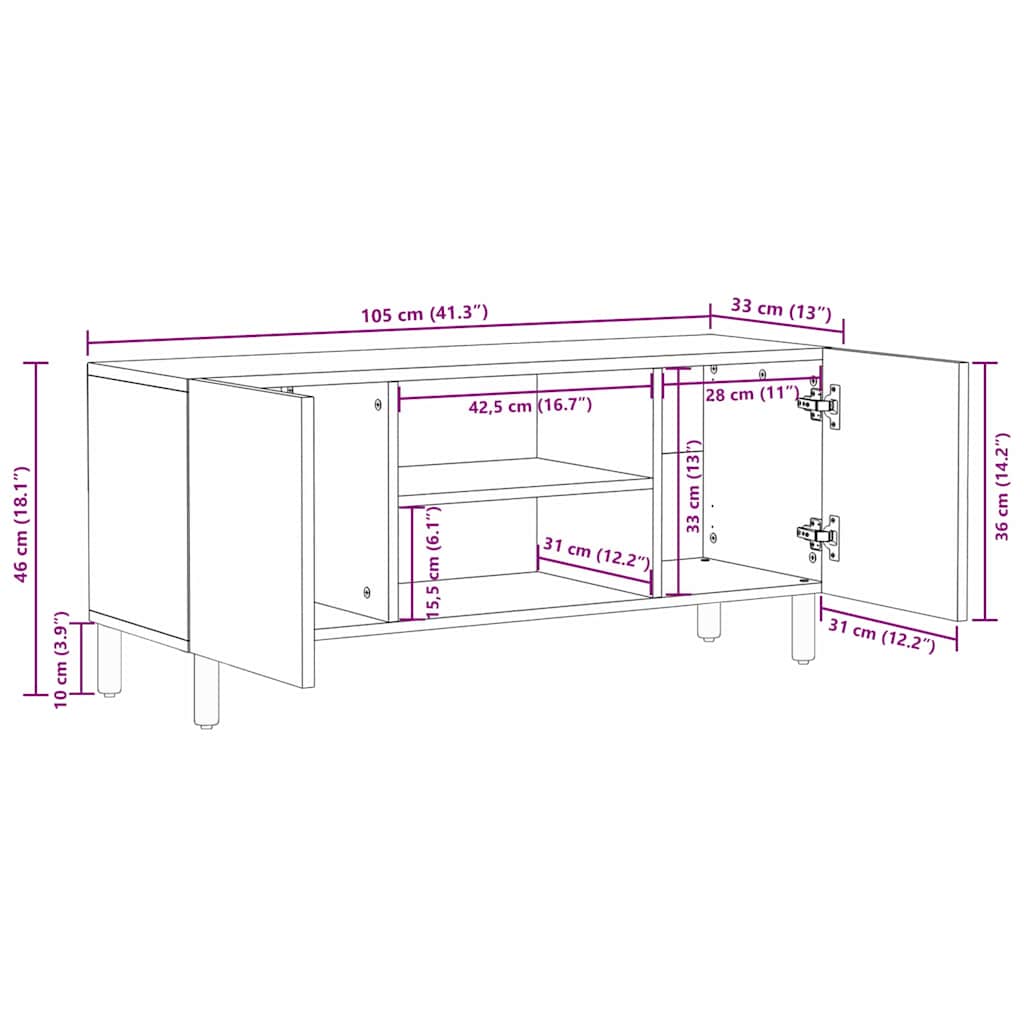 TV Cabinet with Shelf Acacia Brown Finish 105 x 33 x 46 cm