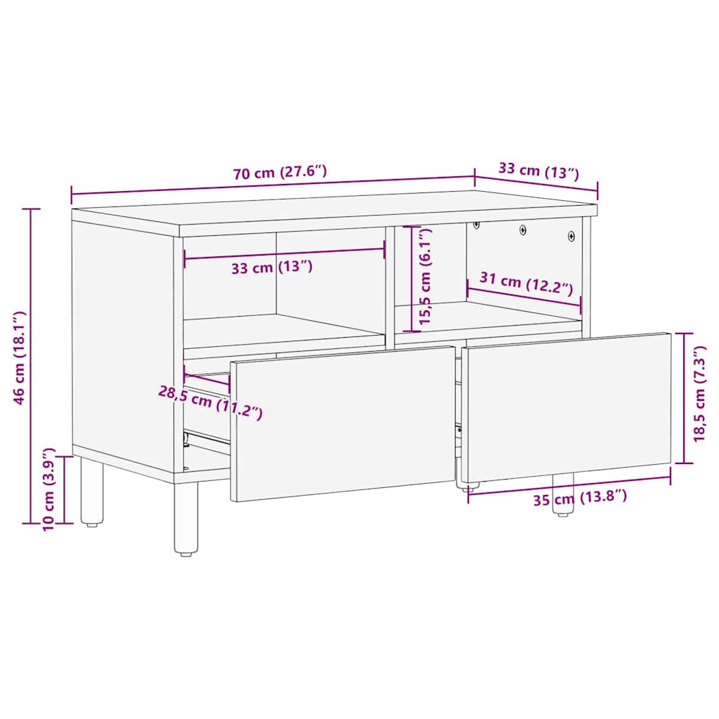 TV Cabinet Acacia Brown Finish 70 x 33 x 46 cm Solid Mango Wood