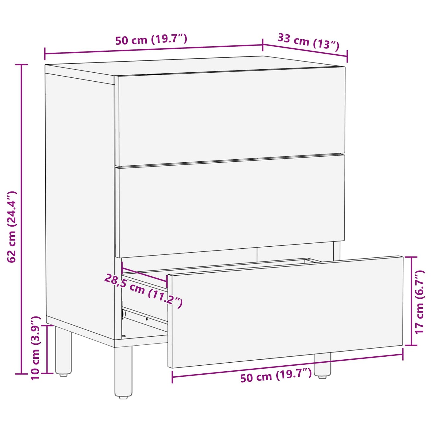 Bedside Cabinet Brown 50 x 33 x 62 cm Solid Mango Wood
