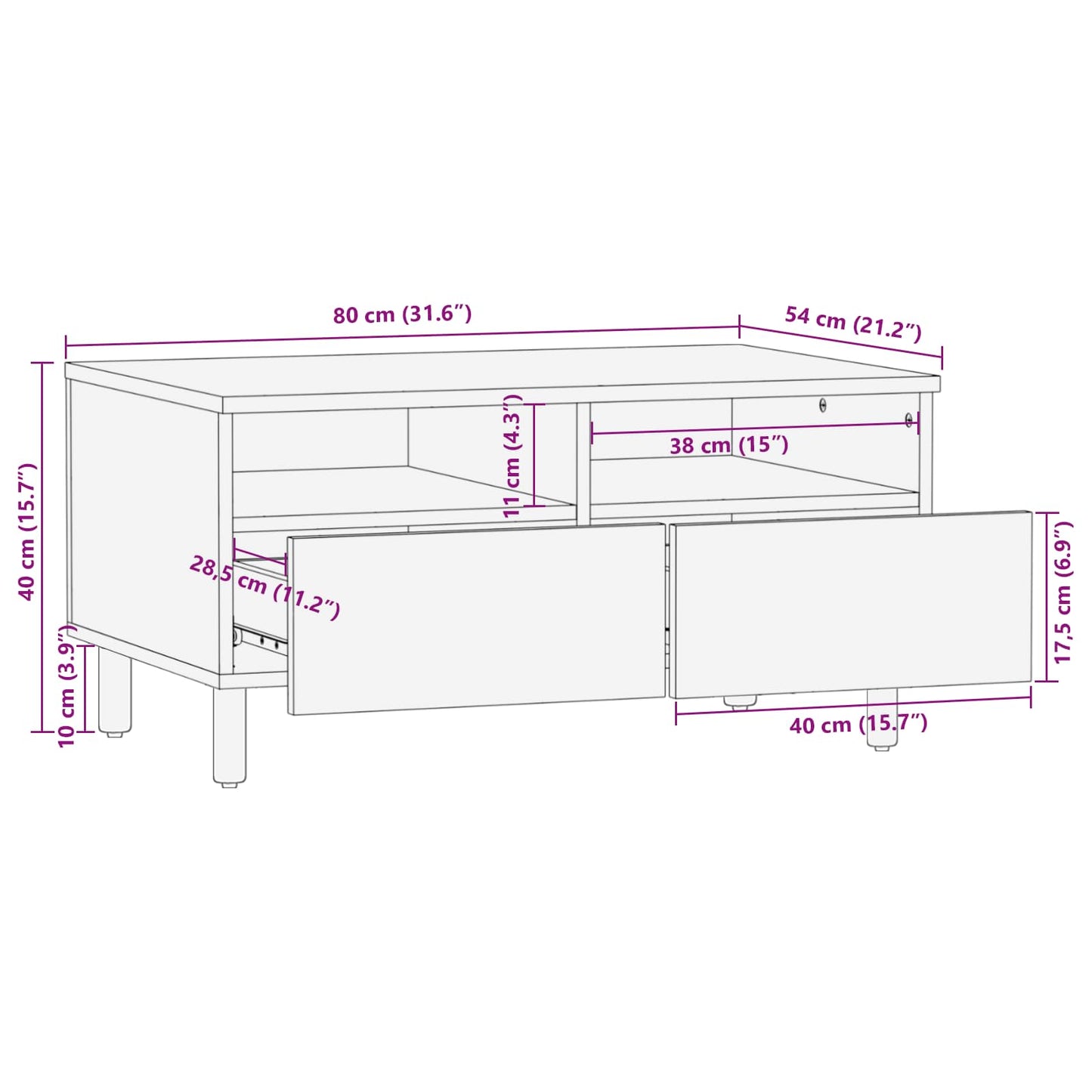 Coffee Table with Drawer Brown 80 x 54 x 40 cm Solid Mango Wood