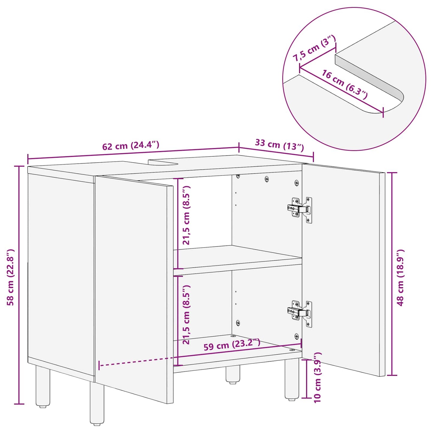 Bathroom Sink Cabinet Brown 62 x 33 x 58 cm Solid Mango Wood