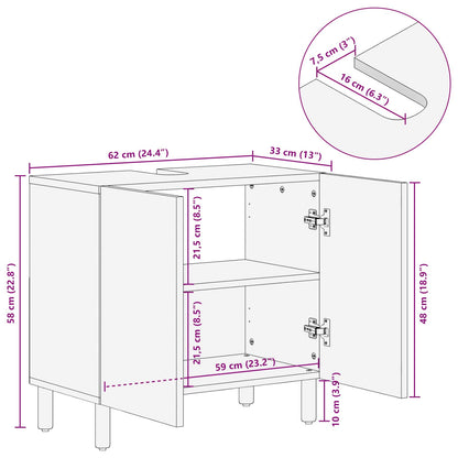 Bathroom Sink Cabinet Brown 62 x 33 x 58 cm Solid Mango Wood
