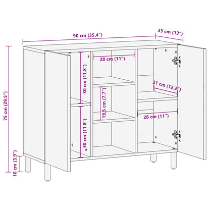 Sideboard Acacia Brown Finish 90 x 33 x 75 cm Solid Mango Wood