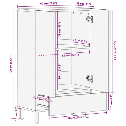 Highboard Acacia Brown Finish 60 x 33 x 100 cm Solid Mango Wood