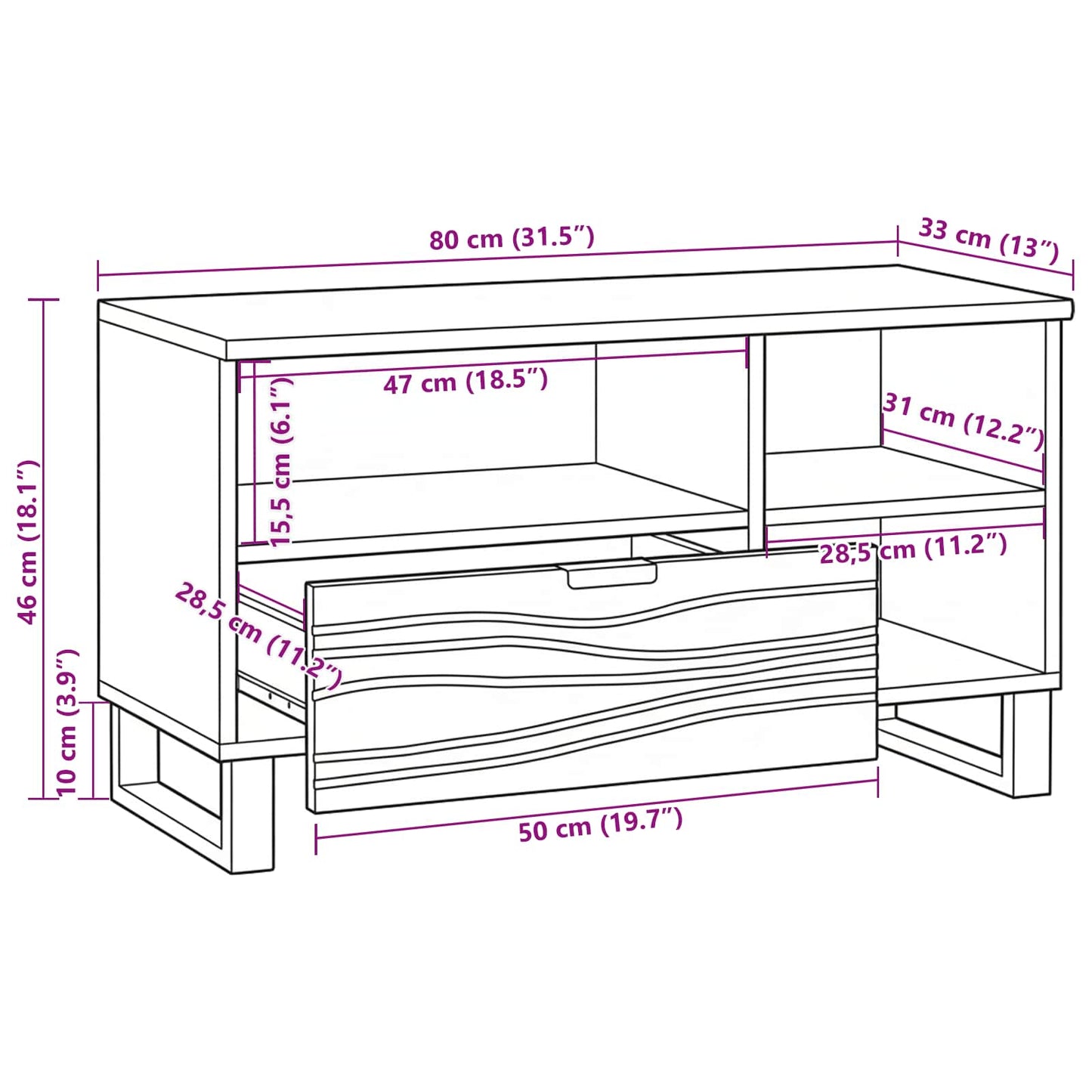 TV Units with Drawer Brown 80 x 33 x 46 cm Engineered wood