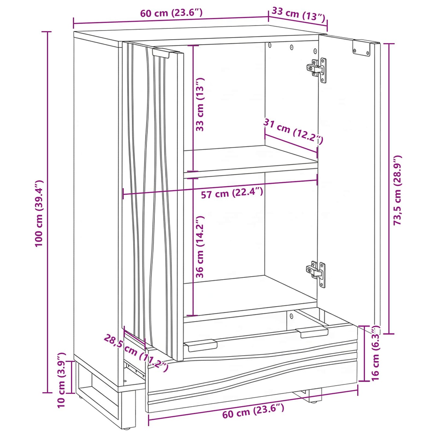 Highboard Brown 60 x 33 x 100 cm Solid mango wood
