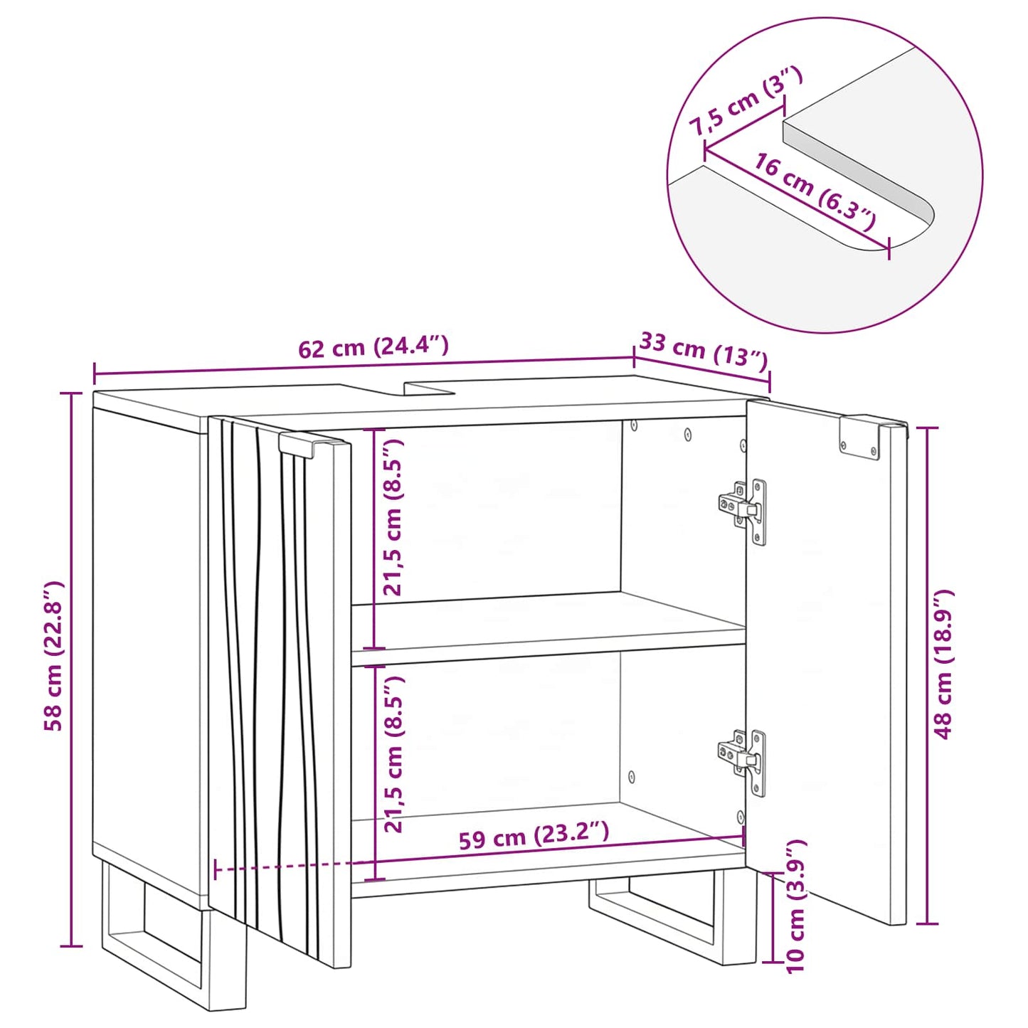 Bathroom Sink Cabinet White 62 x 33 x 58 cm Engineered wood