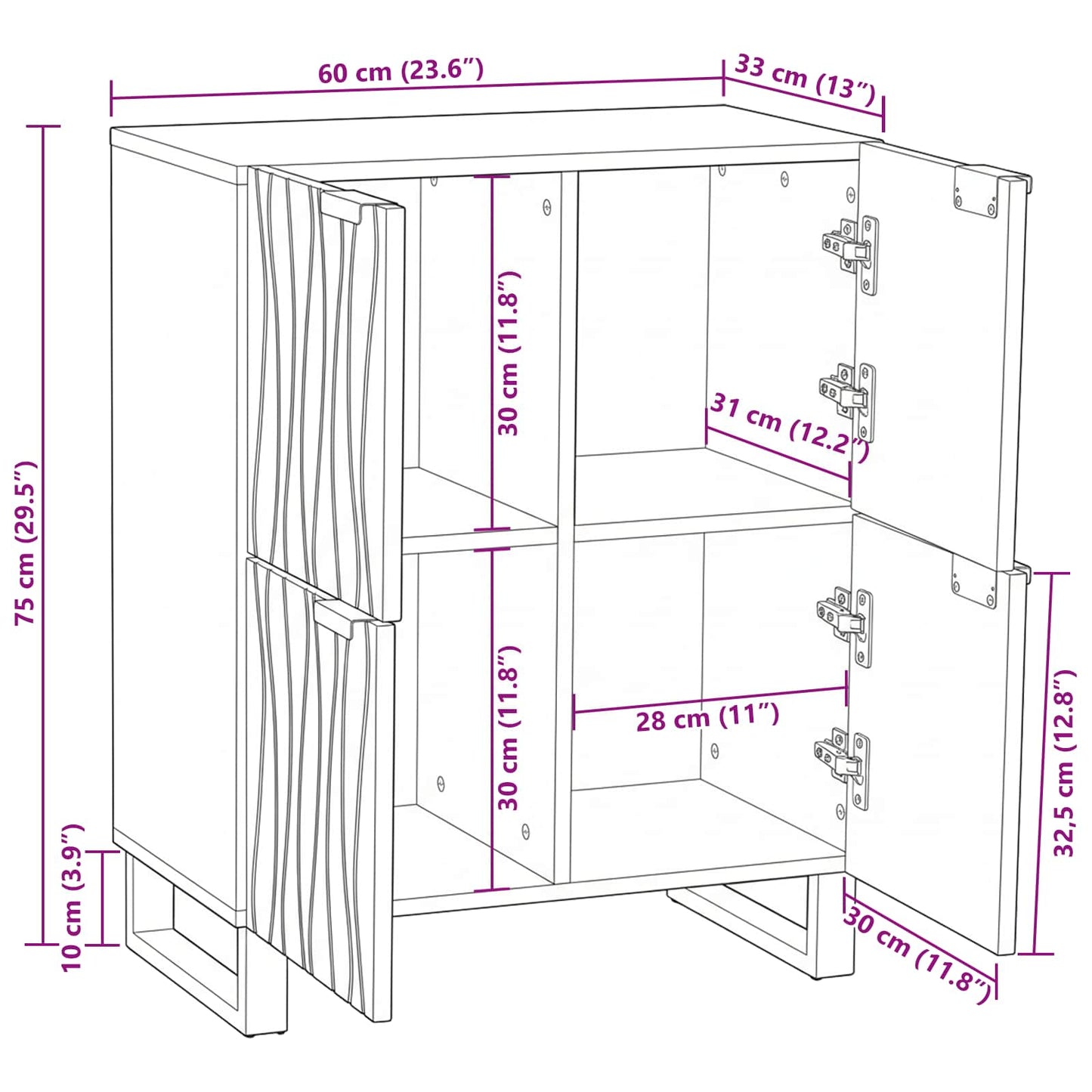 Media Storage Cabinets & Racks White and Black 60 x 33 x 75 cm