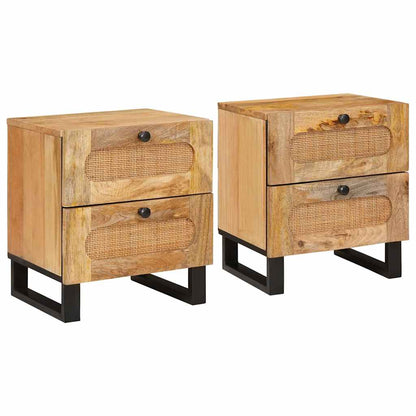 Bedside Cabinet 2 pcs Natural 40 x 33 x 46 cm Solid Mango Wood