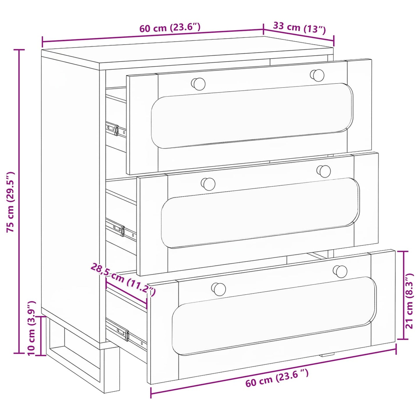 Sideboard Brown 60 x 33 x 75 cm Solid Mango Wood