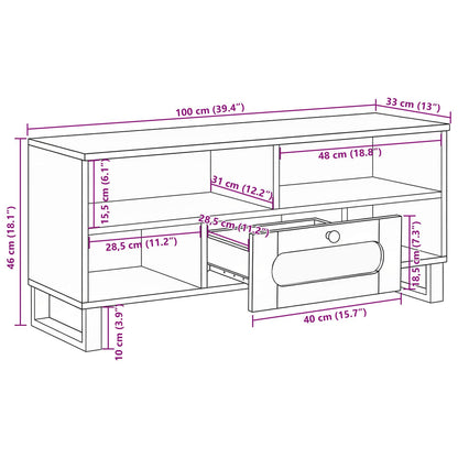 TV Cabinet with Drawer Brown 100 x 33 x 46 cm Solid Mango Wood