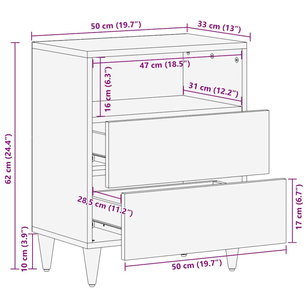 Bedside Cabinet Light Brown 50 x 33 x 62 cm Solid Acacia wood