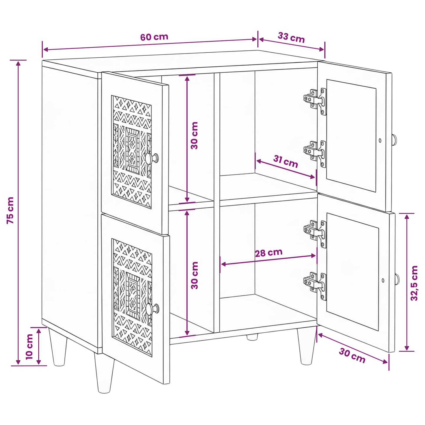 Sideboard 60 x 33 x 75 cm Solid Mango Wood