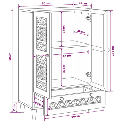 Highboard Light brown 60 x 33 x 100 cm Solid mango wood