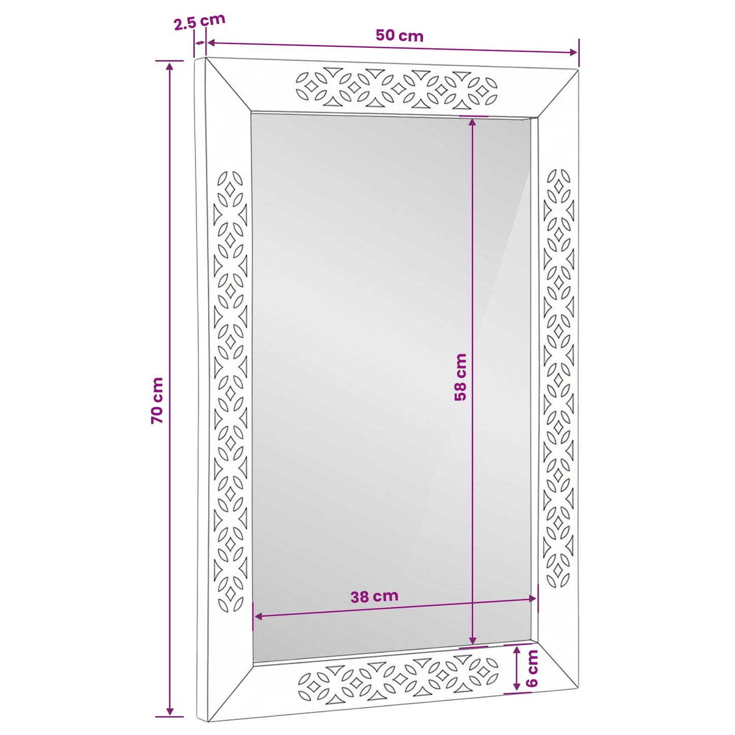 Bathroom Mirror Rectangular Light Brown 50 x 2.5 x 70 cm