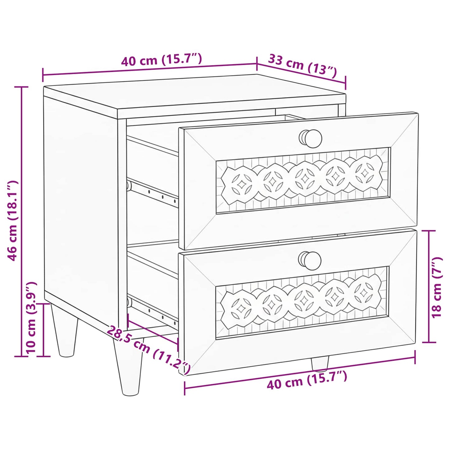 Bedside Cabinet Beige 40 x 33 x 46 cm Solid Acacia wood