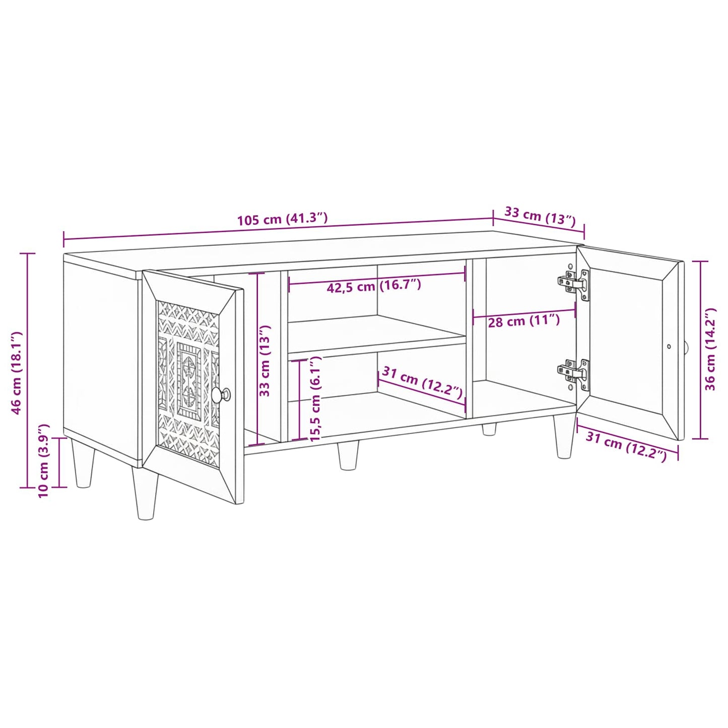 TV Units with Shelf White 105 x 33 x 46 cm Engineered wood