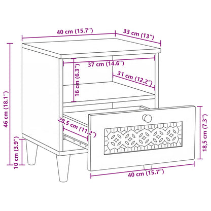 Bedside Cabinet Beige 40 x 33 x 46 cm Solid Acacia wood