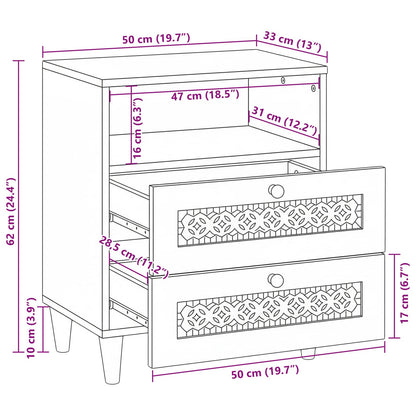 Bedside Cabinet Beige 50 x 33 x 62 cm Solid Acacia wood