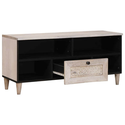 TV Cabinet Bleached White 100 x 33 x 46 cm Solid Mango Wood