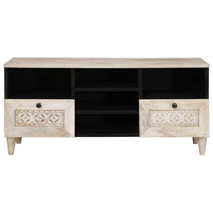TV Cabinet Bleached White 100 x 33 x 46 cm Solid Mango Wood