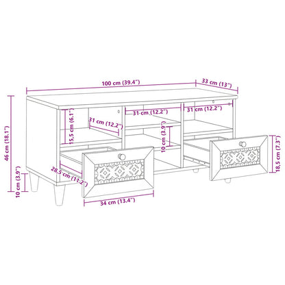 TV Cabinet Bleached White 100 x 33 x 46 cm Solid Mango Wood