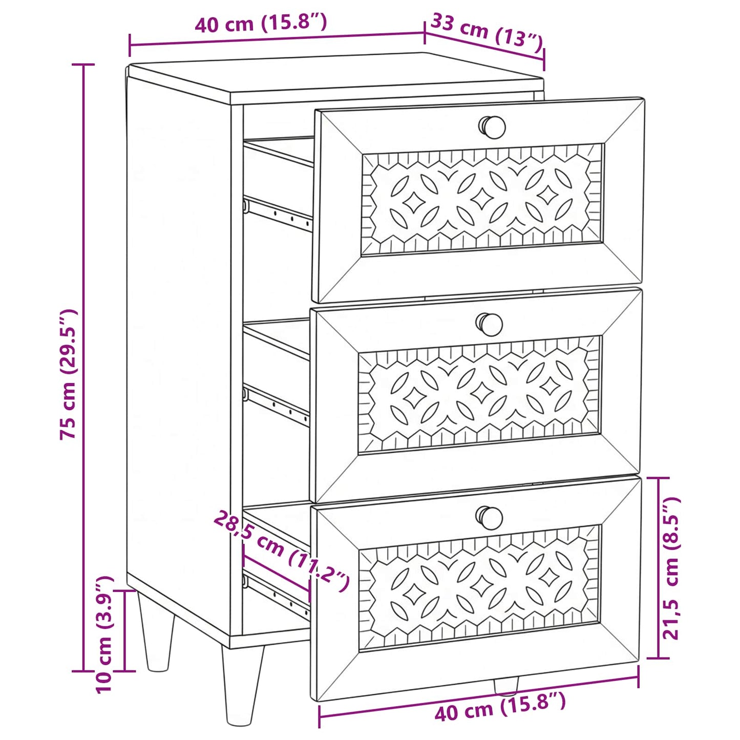 Sideboard with Drawer White 33.5 x 40 x 75 cm
