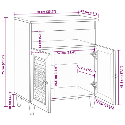 Sideboard Bleached White 60 x 33 x 75 cm Solid Mango Wood