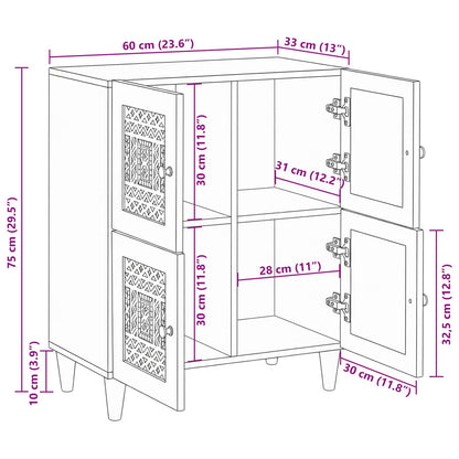 Sideboard Bleached White 60 x 33 x 75 cm Solid Mango Wood