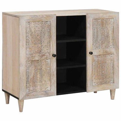 Sideboard Bleached White 90 x 33 x 75 cm Solid Mango Wood