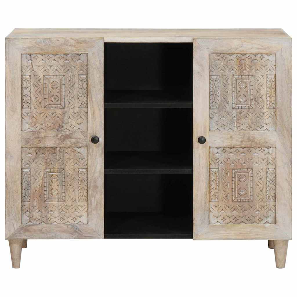 Sideboard Bleached White 90 x 33 x 75 cm Solid Mango Wood
