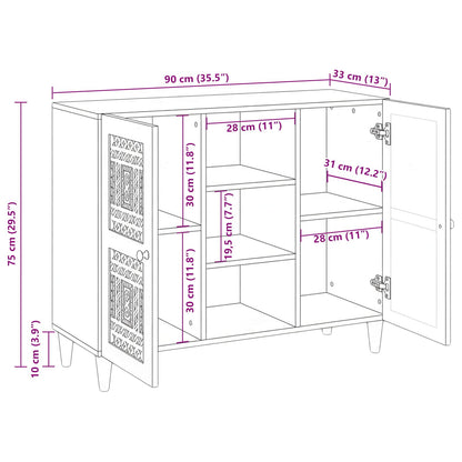 Sideboard Bleached White 90 x 33 x 75 cm Solid Mango Wood