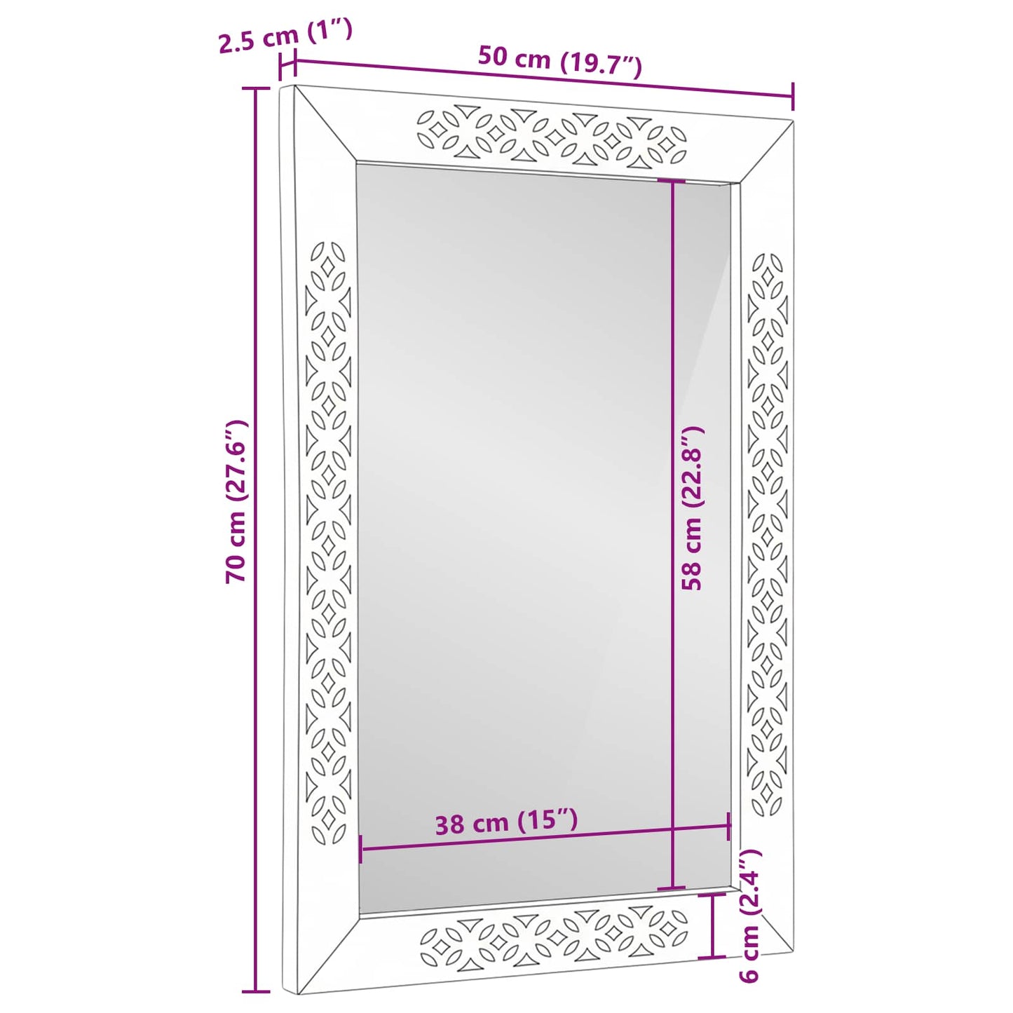 Wall Mirror Bleached White 70 x 50 cm Engineered Wood and Glass