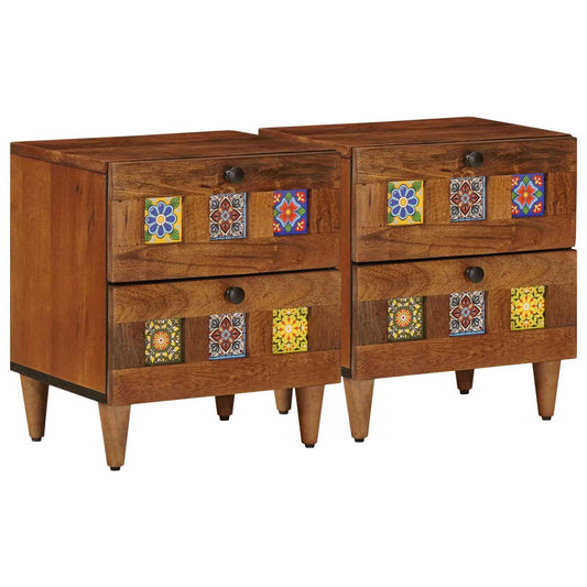 Bedside Cabinet 2 pcs Brown 40 x 33 x 46 cm Solid Mango Wood