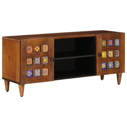 TV Cabinet with Shelf Walnut 105 x 33 x 46 cm Solid Mango Wood