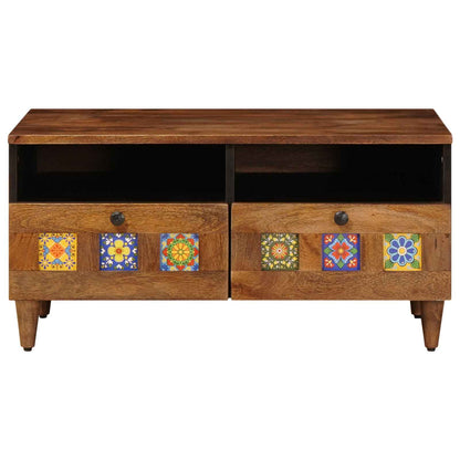 TV Cabinet with Drawer Walnut 70 x 33 x 46 cm Solid Mango Wood